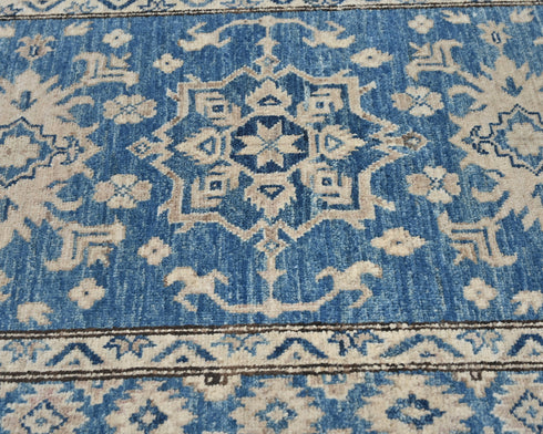 3x5 Feet Blue Kazak Afghan Hand Knotted Geometric Wool Area Rug